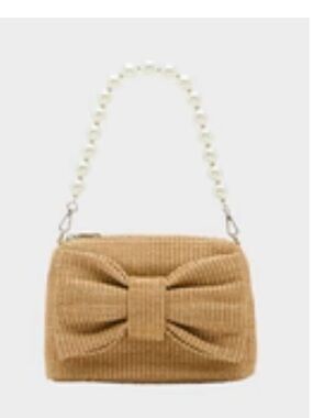 BETSEY JOHNSON Natural Straw Bow Front Top Zip Shoulder Bag - Tan